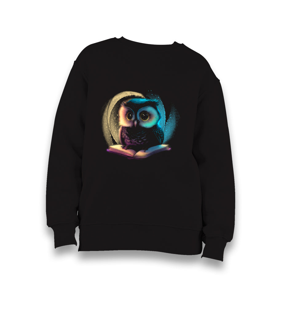 Cute Owl Over a Book Kid's Black Sweatshirt - Premium  from W.E.N.S. WIND - Just 7990! Shop now at W.E.N.S. WIND