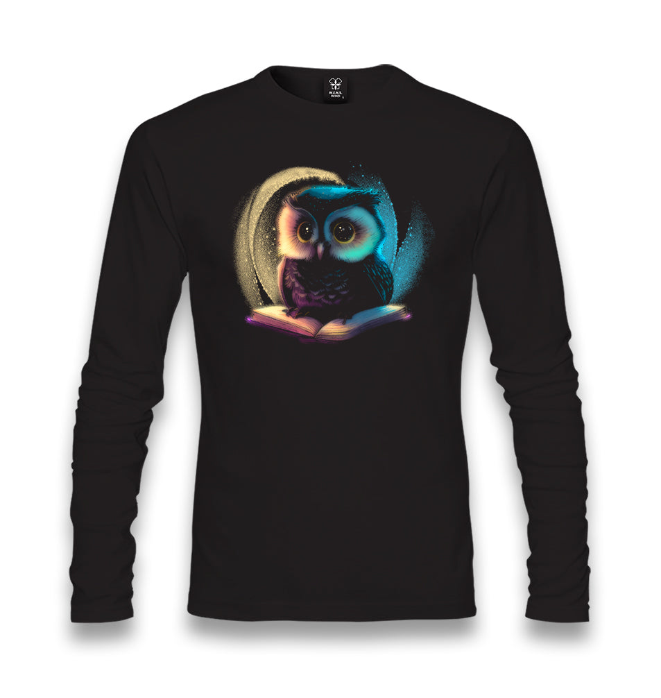 Cute Owl Over a Book Unisex Black Longsleeve - Premium  from W.E.N.S. WIND - Just 7990! Shop now at W.E.N.S. WIND