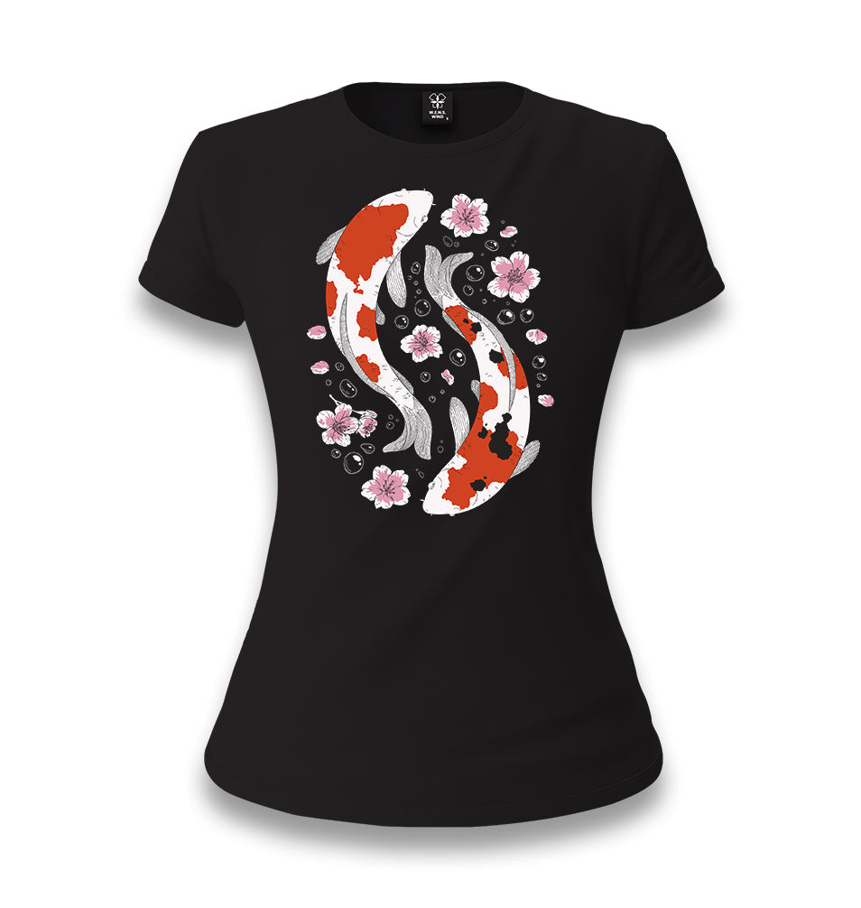 Two Koi Fish Swimming Among Flowers Women's Black T-shirt - Premium  from W.E.N.S. WIND - Just 6490! Shop now at W.E.N.S. WIND