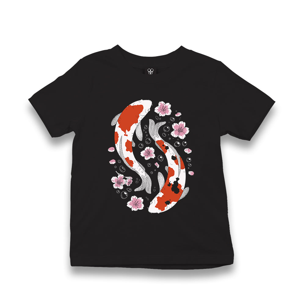 Two Koi Fish Swimming Among Flowers Kid's Black T-shirt - Premium  from W.E.N.S. WIND - Just 5990! Shop now at W.E.N.S. WIND