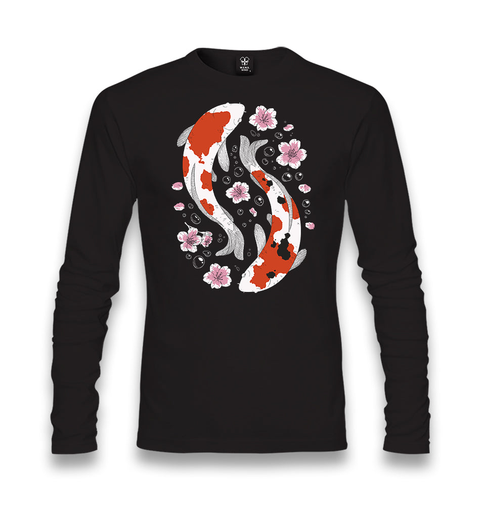 Two Koi Fish Swimming Among Flowers Unisex Black Longsleeve - Premium  from W.E.N.S. WIND - Just 7990! Shop now at W.E.N.S. WIND