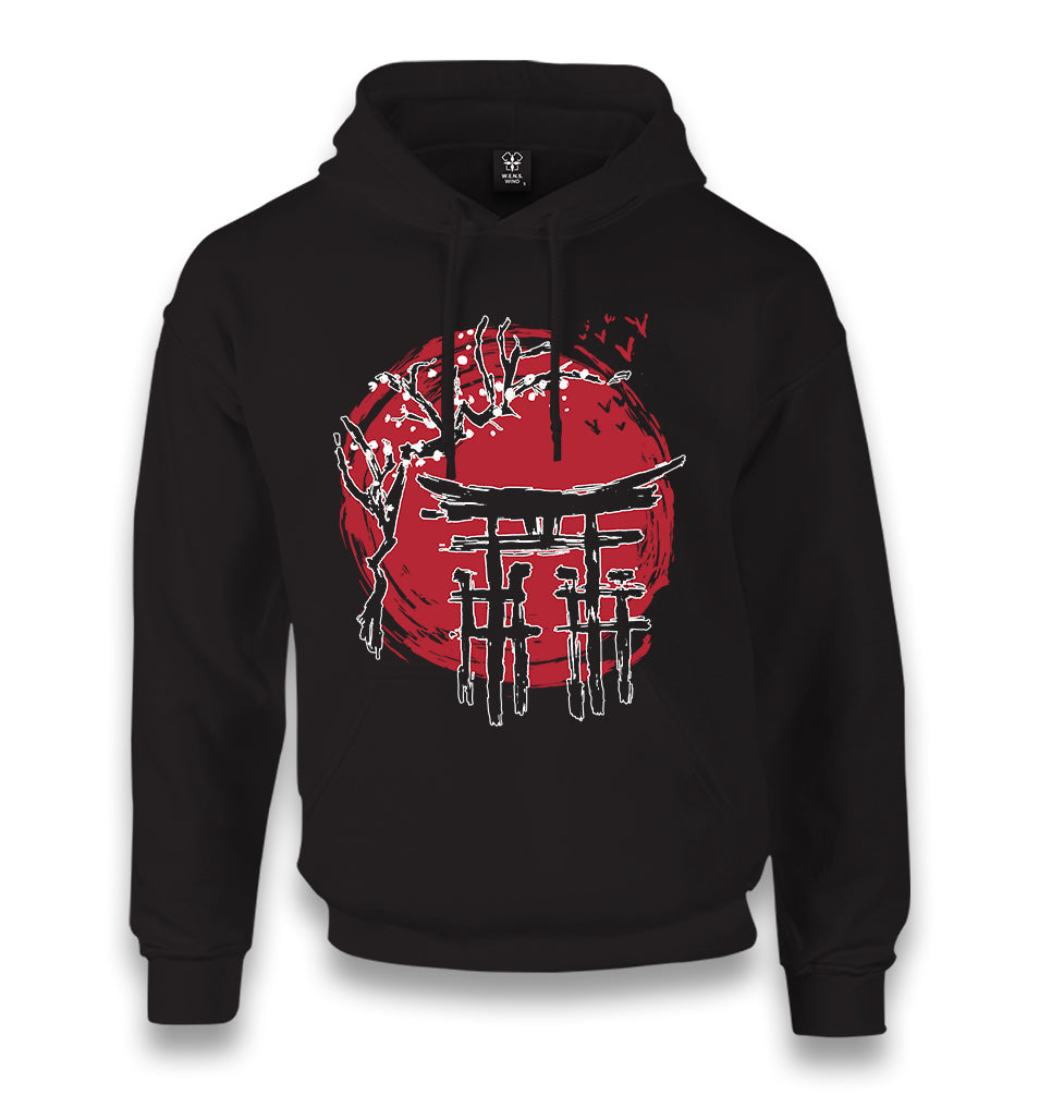 Japanese Temple with a Cherry Blossom Tree Unisex Black Hoodie - Premium  from W.E.N.S. WIND - Just 11990! Shop now at W.E.N.S. WIND