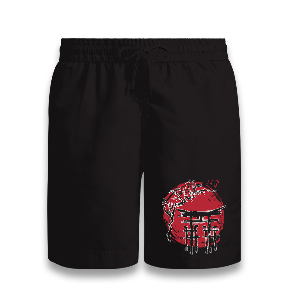 Japanese Temple with a Cherry Blossom Tree Black Shorts - Premium  from W.E.N.S. WIND - Just 7990! Shop now at W.E.N.S. WIND