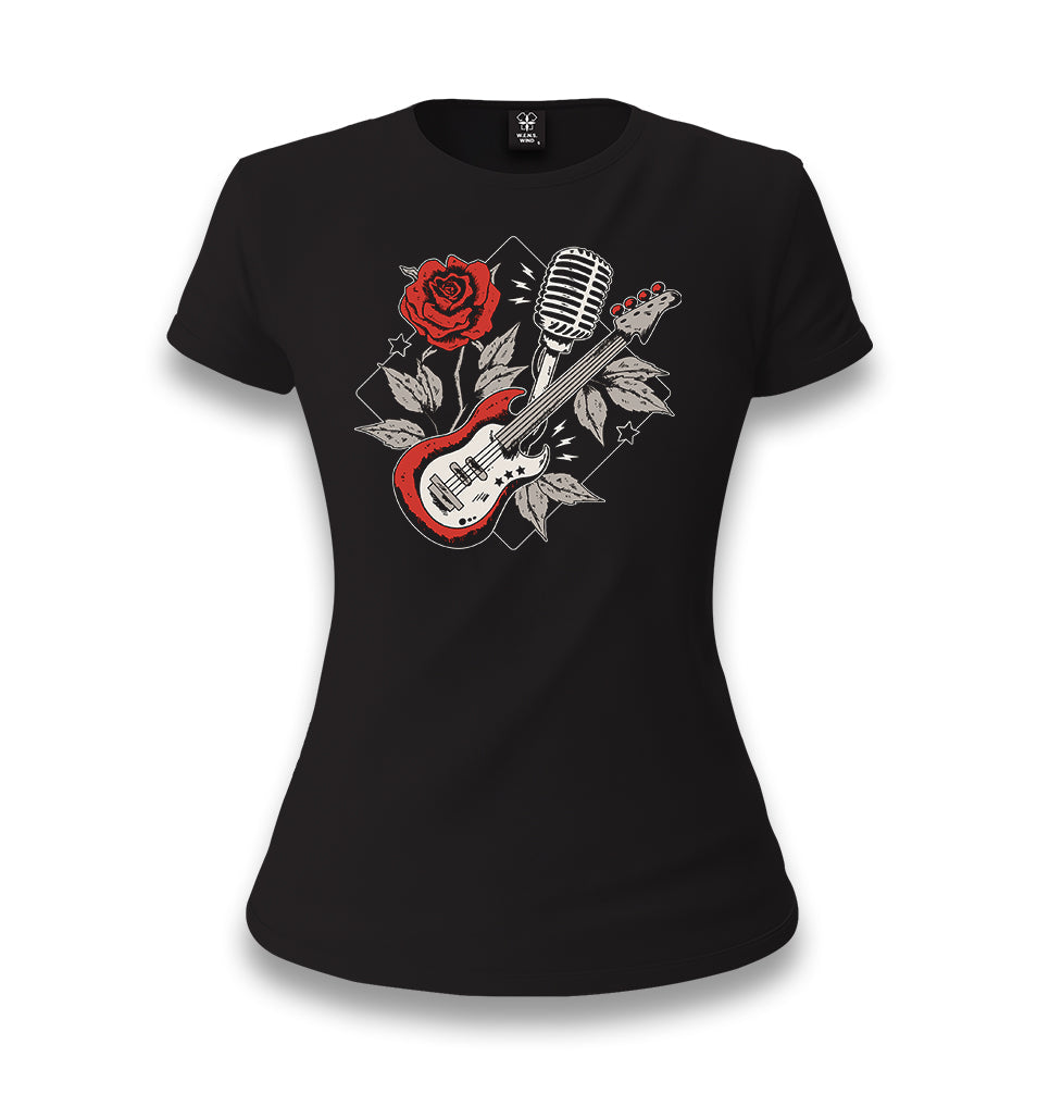 Guitar Rose and Microphone Women's Black T-shirt - Premium  from W.E.N.S. WIND - Just 6490! Shop now at W.E.N.S. WIND