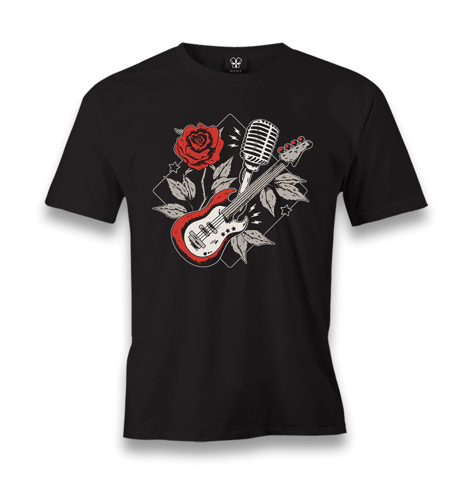 Guitar Rose and Microphone Men's Black Tshirt - Premium  from W.E.N.S. WIND - Just 6490! Shop now at W.E.N.S. WIND