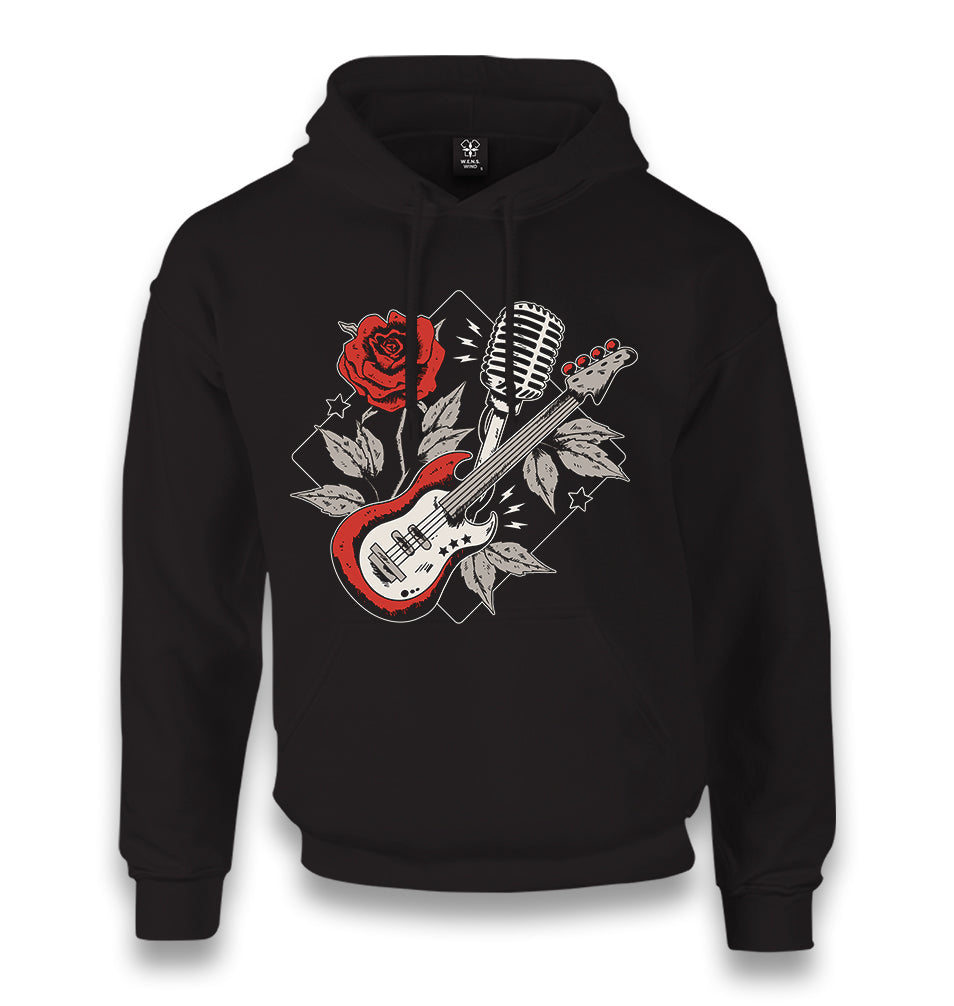 Guitar Rose and Microphone Unisex Black Hoodie - Premium  from W.E.N.S. WIND - Just 11990! Shop now at W.E.N.S. WIND