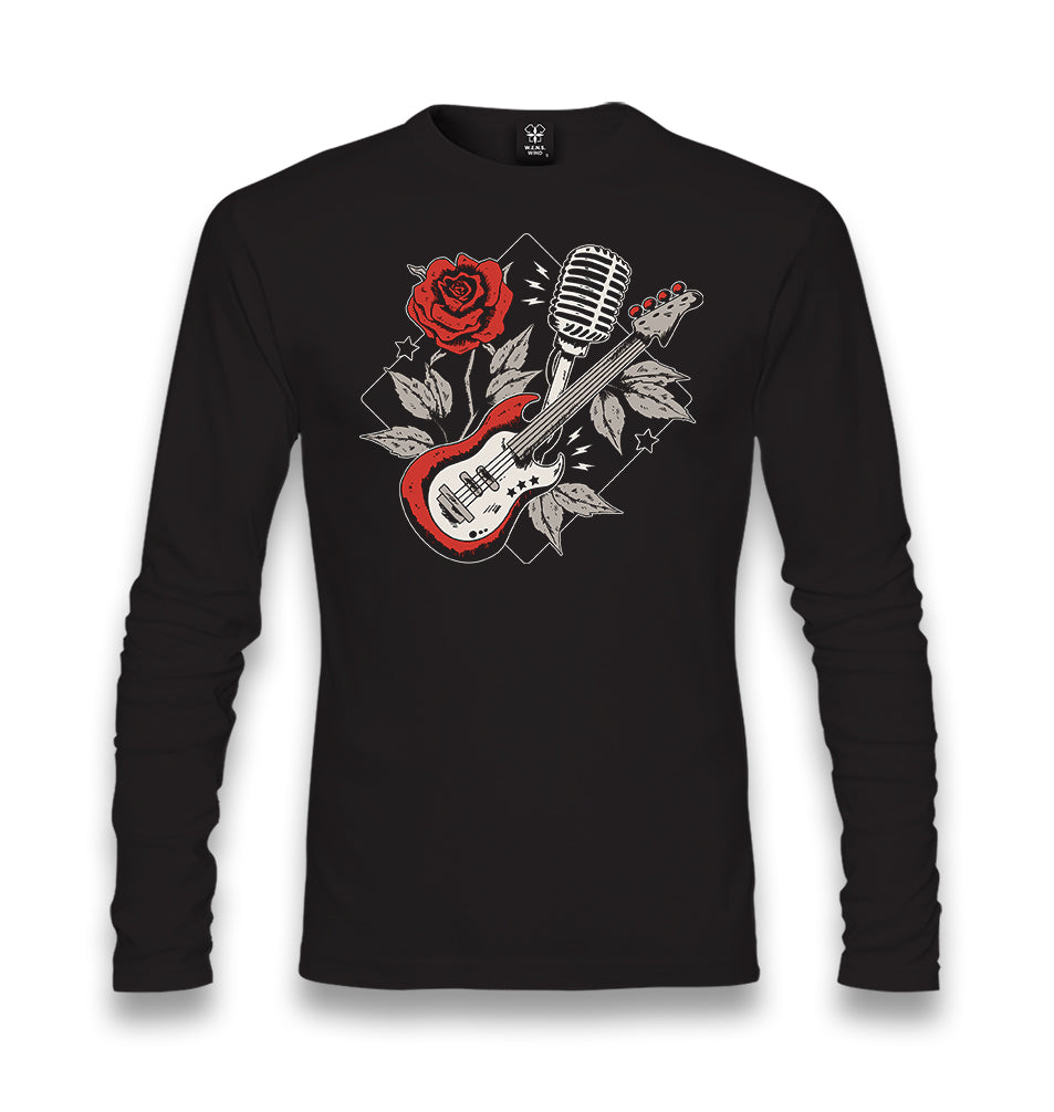 Guitar Rose and Microphone Unisex Black Longsleeve - Premium  from W.E.N.S. WIND - Just 7990! Shop now at W.E.N.S. WIND