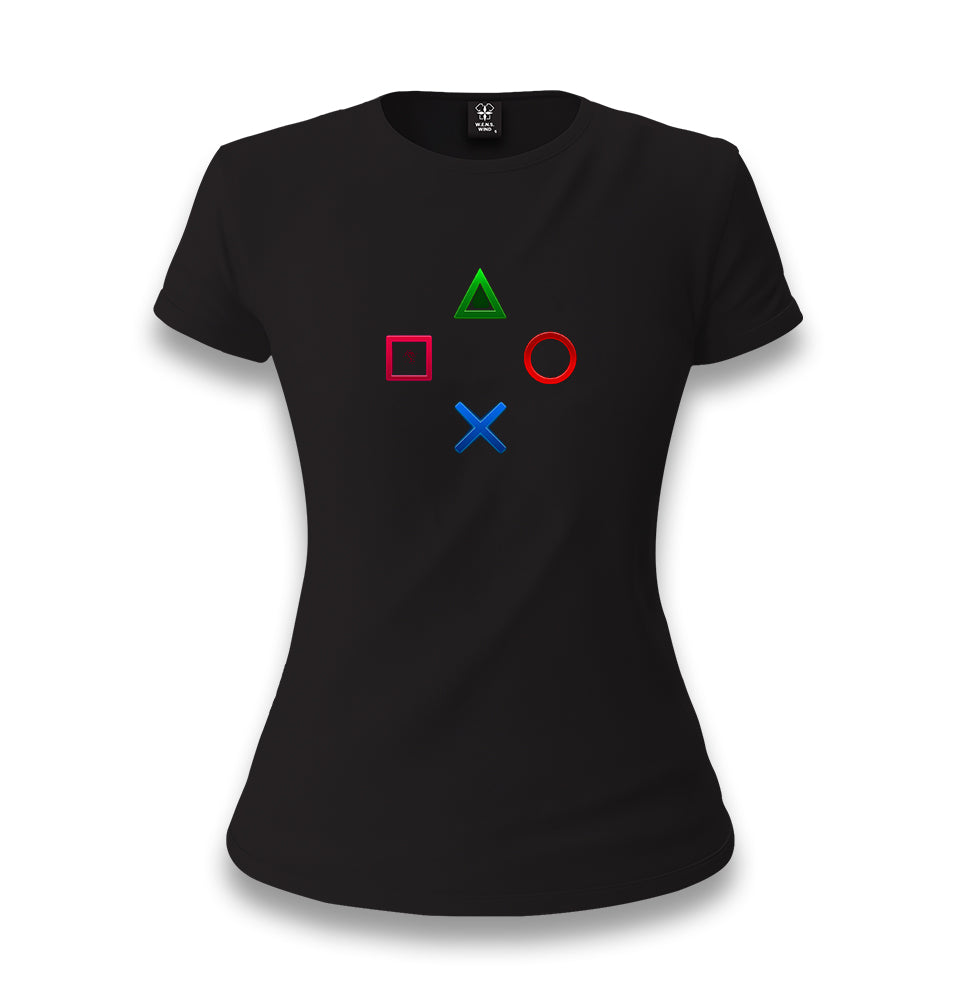 Play Buttons Women's Black T-shirt - Premium  from W.E.N.S. WIND - Just 6490! Shop now at W.E.N.S. WIND