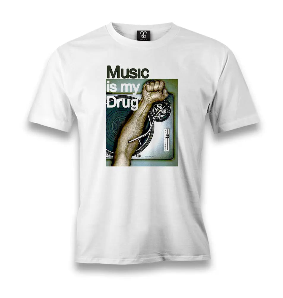 Music Is My Drug Men's White Tshirt - Premium  from W.E.N.S. WIND - Just 6490! Shop now at W.E.N.S. WIND