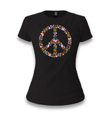 Floral Butterfly Birds Peace Symbol Women's Black T-shirt - Premium  from W.E.N.S. WIND - Just 6490! Shop now at W.E.N.S. WIND