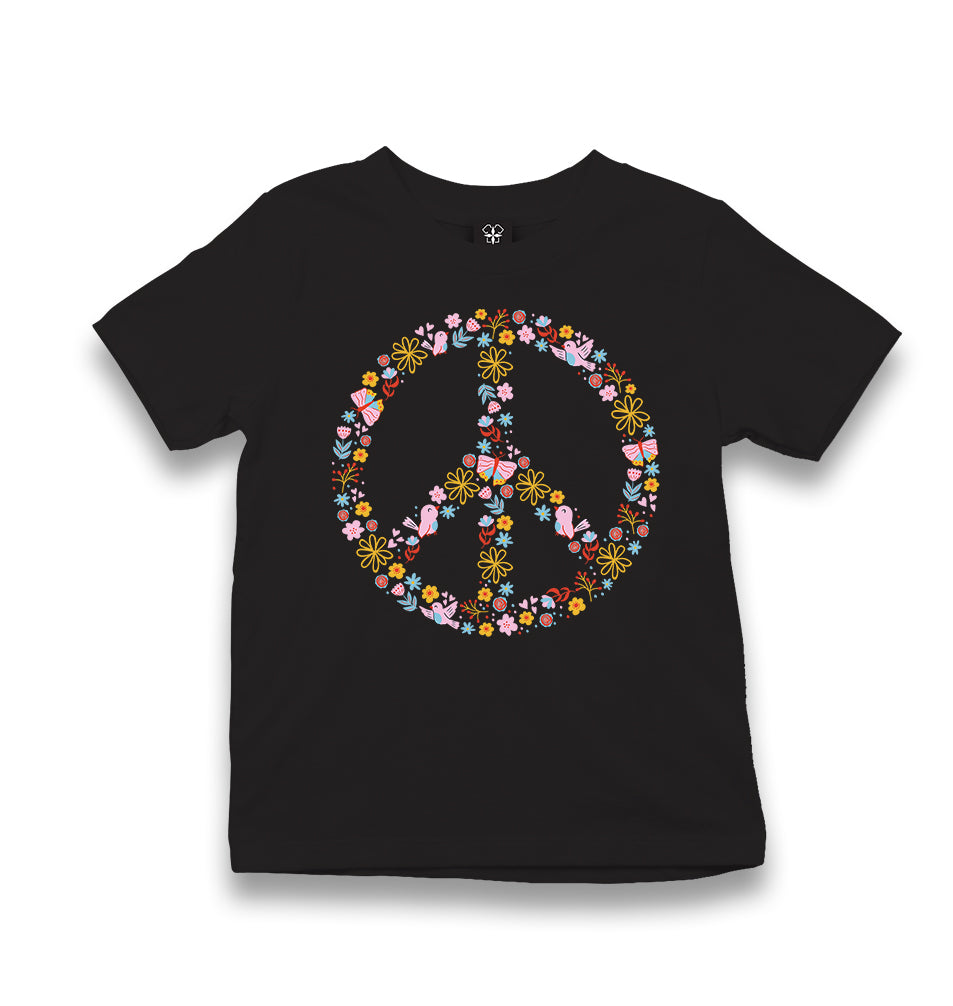 Floral Butterfly Birds Peace Symbol Kid's Black T-shirt - Premium  from W.E.N.S. WIND - Just 5990! Shop now at W.E.N.S. WIND