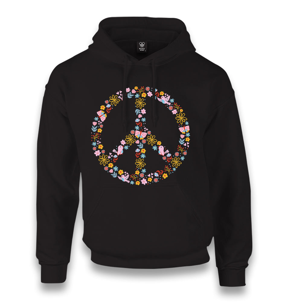 Floral Butterfly Birds Peace Symbol Unisex Black Hoodie - Premium  from W.E.N.S. WIND - Just 11990! Shop now at W.E.N.S. WIND