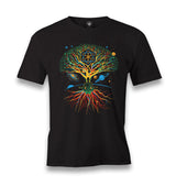 Yoga Galaxy Tree Roots Planets Men's Black Tshirt - Premium  from W.E.N.S. WIND - Just 6490! Shop now at W.E.N.S. WIND