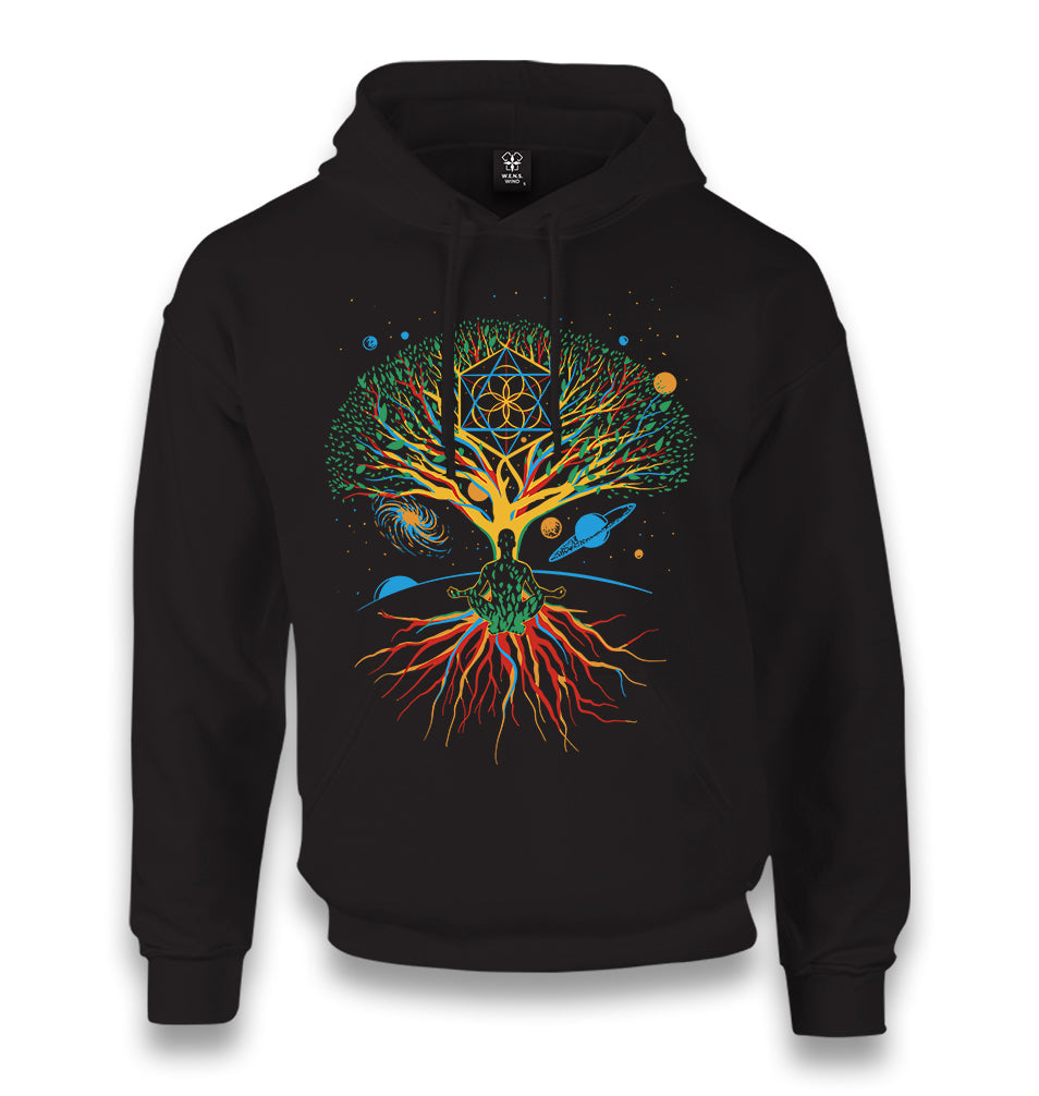 Yoga Galaxy Tree Roots Planets Unisex Black Hoodie - Premium  from W.E.N.S. WIND - Just 11990! Shop now at W.E.N.S. WIND