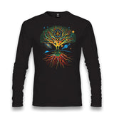 Yoga Galaxy Tree Roots Planets Unisex Black Longsleeve - Premium  from W.E.N.S. WIND - Just 7990! Shop now at W.E.N.S. WIND