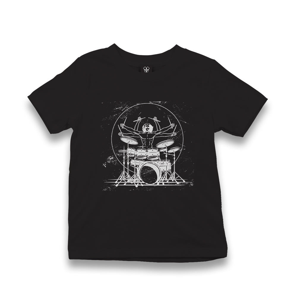 Da Vinci Man Drum Playing Kid's Black T-shirt - Premium  from W.E.N.S. WIND - Just 5990! Shop now at W.E.N.S. WIND