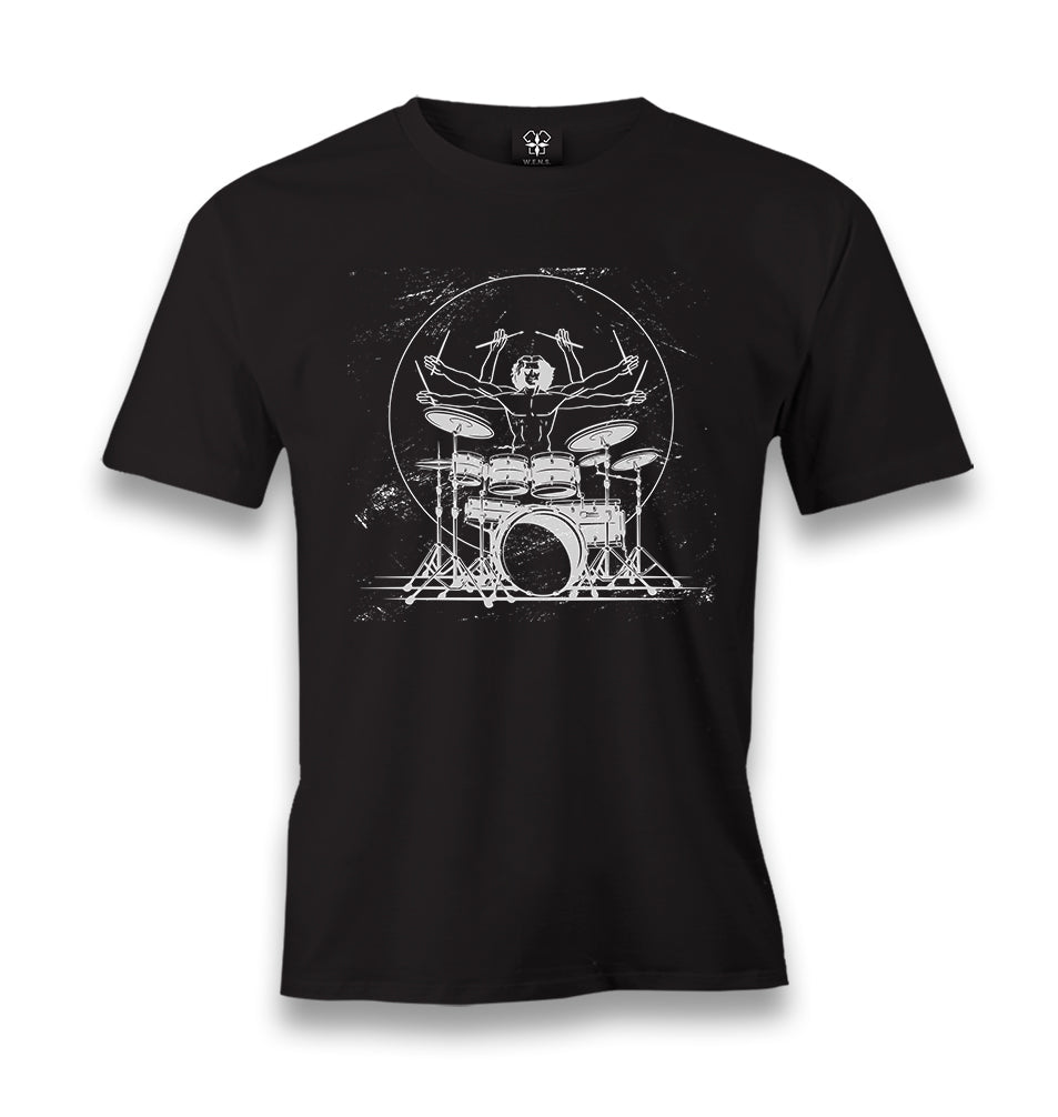 Da Vinci Man Drum Playing Men's Black Tshirt - Premium  from W.E.N.S. WIND - Just 6490! Shop now at W.E.N.S. WIND