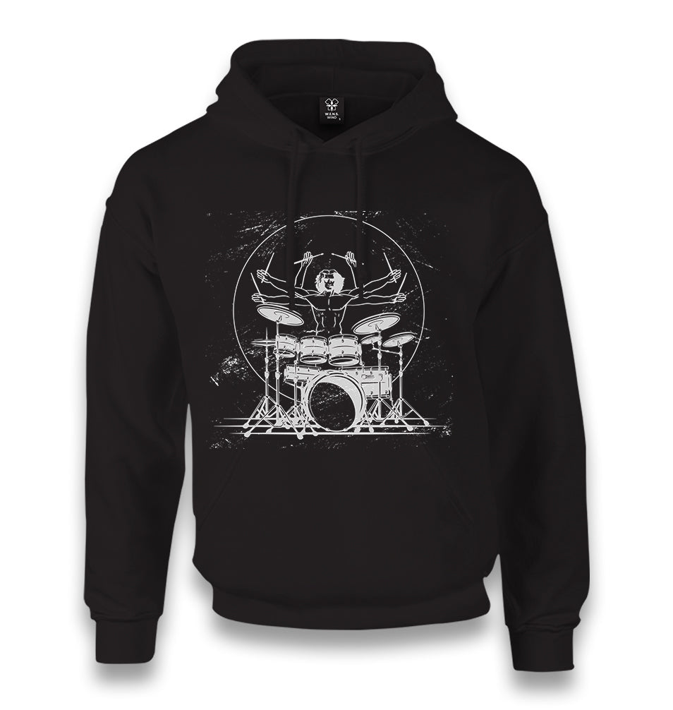 Da Vinci Man Drum Playing Unisex Black Hoodie - Premium  from W.E.N.S. WIND - Just 11990! Shop now at W.E.N.S. WIND