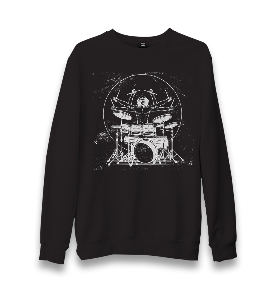 Da Vinci Man Drum Playing Unisex Black Sweatshirt - Premium  from W.E.N.S. WIND - Just 10990! Shop now at W.E.N.S. WIND