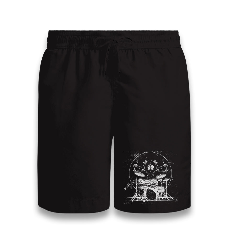 Da Vinci Man Drum Playing Black Shorts - Premium  from W.E.N.S. WIND - Just 7990! Shop now at W.E.N.S. WIND