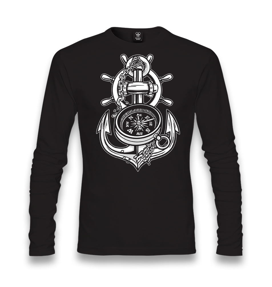 Anchor Compass Ship Helm Unisex Black Longsleeve - Premium  from W.E.N.S. WIND - Just 7990! Shop now at W.E.N.S. WIND