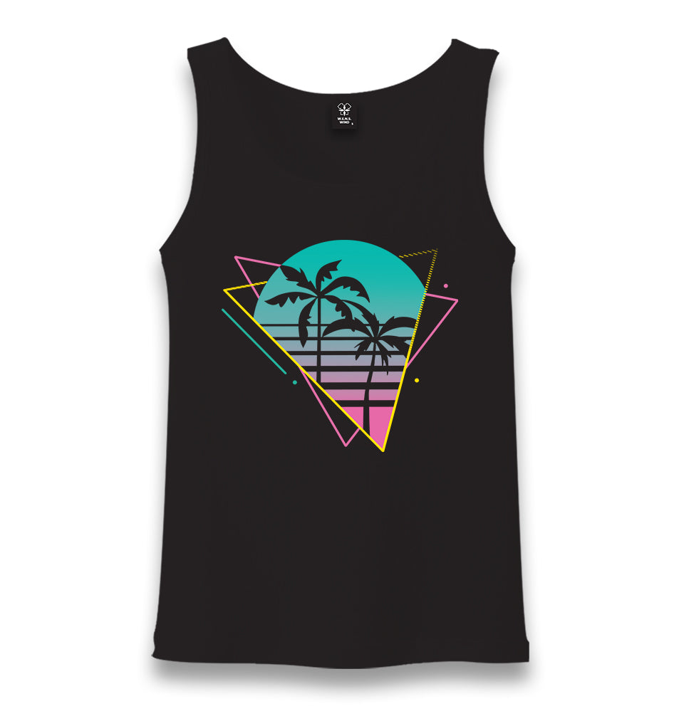 Colorful Triangles Palm Trees Unisex Black Tank Top - Premium  from W.E.N.S. WIND - Just 6490! Shop now at W.E.N.S. WIND