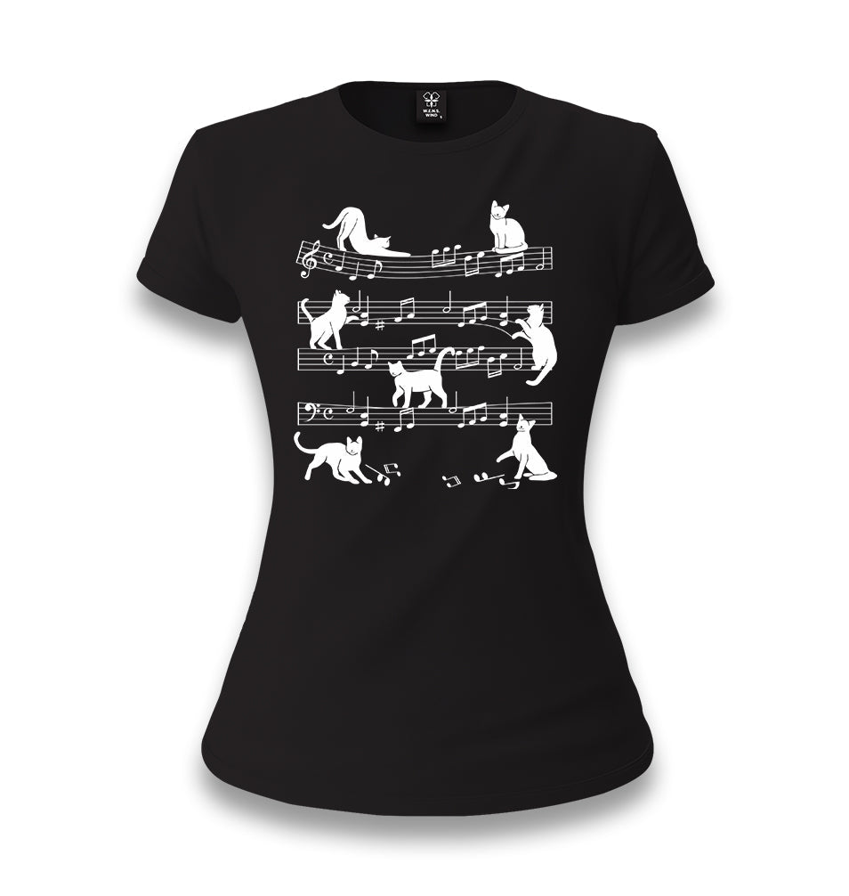 Cats and Notes Women's Black T-shirt - Premium  from W.E.N.S. WIND - Just 6490! Shop now at W.E.N.S. WIND