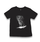 Wolf Howling at the Moon Realistic Kid's Black T-shirt