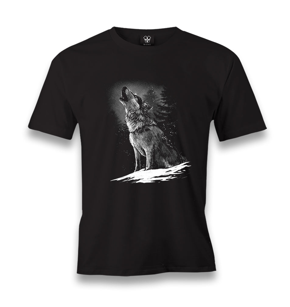 Wolf Howling at the Moon Realistic Men's Black Tshirt - Premium  from W.E.N.S. WIND - Just 6990! Shop now at W.E.N.S. WIND