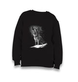 Wolf Howling at the Moon Realistic Kid's Black Sweatshirt