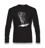 Wolf Howling at the Moon Realistic Unisex Black Longsleeve