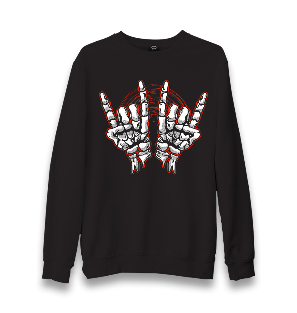 Skeleton Hands Rock Sign Unisex Black Sweatshirt - Premium  from W.E.N.S. WIND - Just 10990! Shop now at W.E.N.S. WIND