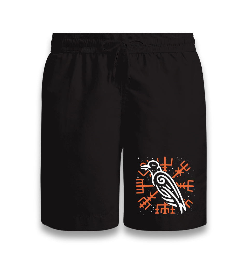 Raven Bird and Viking Sign Black Shorts - Premium  from W.E.N.S. WIND - Just 7990! Shop now at W.E.N.S. WIND