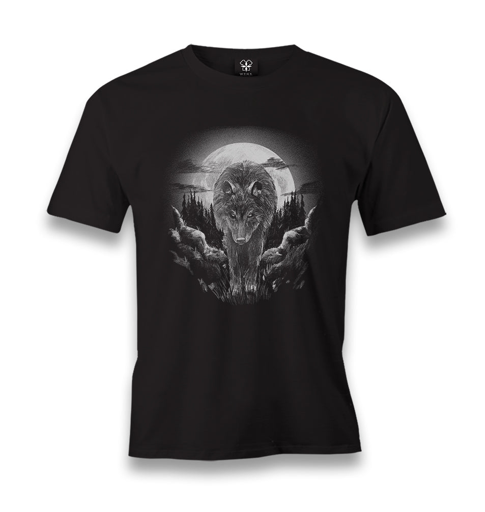 Wolf Walking in the Moonlight Men's Black Tshirt - Premium  from W.E.N.S. WIND - Just 6490! Shop now at W.E.N.S. WIND