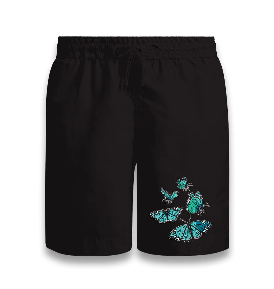 Turquoise Butterflies Black Shorts - Premium  from W.E.N.S. WIND - Just 7990! Shop now at W.E.N.S. WIND