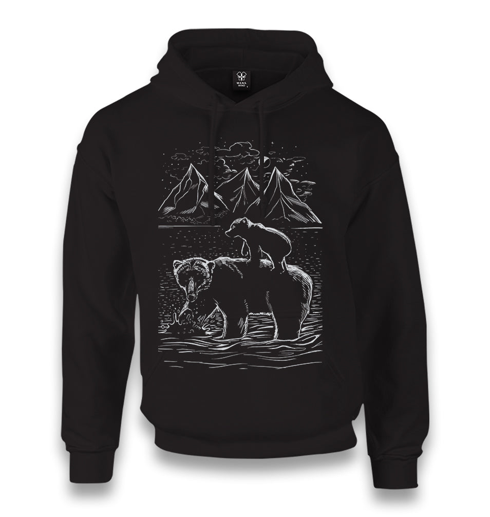 Baby and Parent Bear in the Lake Unisex Black Hoodie - Premium  from W.E.N.S. WIND - Just 11990! Shop now at W.E.N.S. WIND