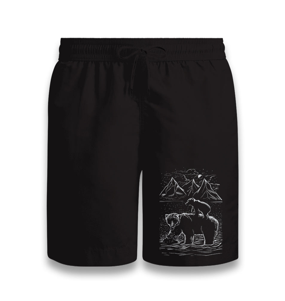 Baby and Parent Bear in the Lake Black Shorts - Premium  from W.E.N.S. WIND - Just 7990! Shop now at W.E.N.S. WIND