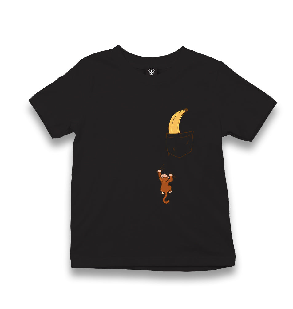 Monkey Climbing for Banana in the Pocket Kid's Black T-shirt - Premium  from W.E.N.S. WIND - Just 5990! Shop now at W.E.N.S. WIND