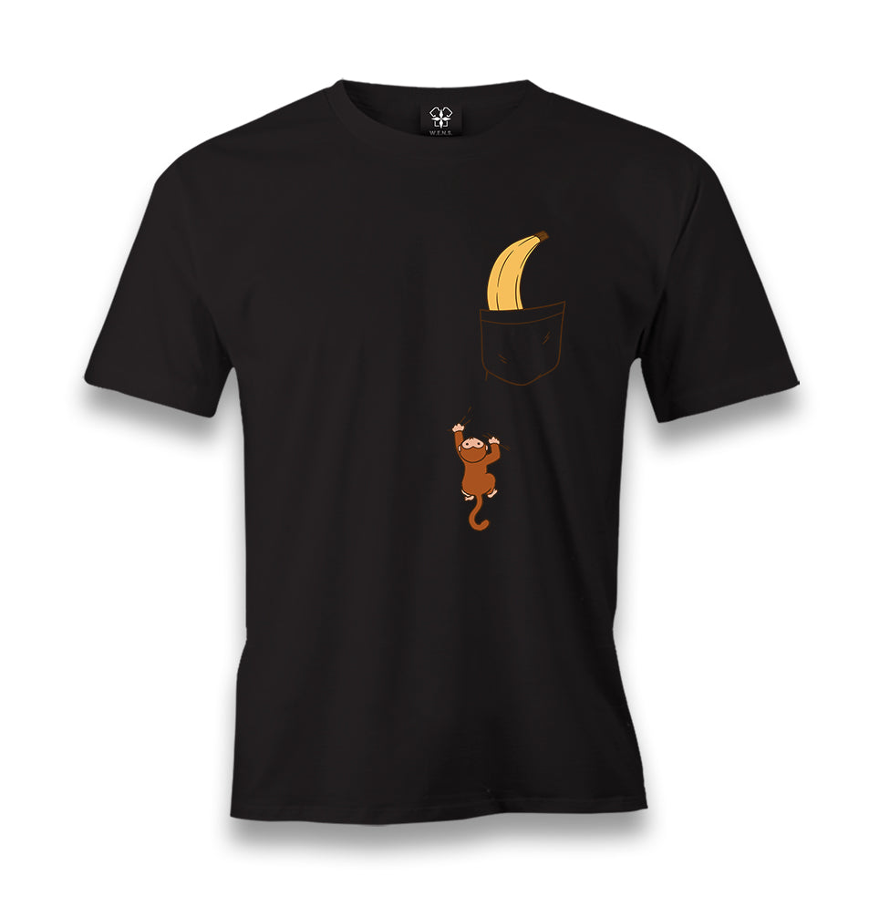 Monkey Climbing for Banana in the Pocket Men's Black Tshirt - Premium  from W.E.N.S. WIND - Just 6490! Shop now at W.E.N.S. WIND