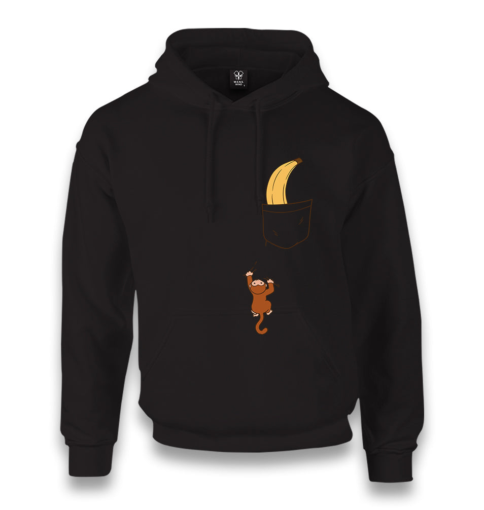 Monkey Climbing for Banana in the Pocket Unisex Black Hoodie - Premium  from W.E.N.S. WIND - Just 11990! Shop now at W.E.N.S. WIND