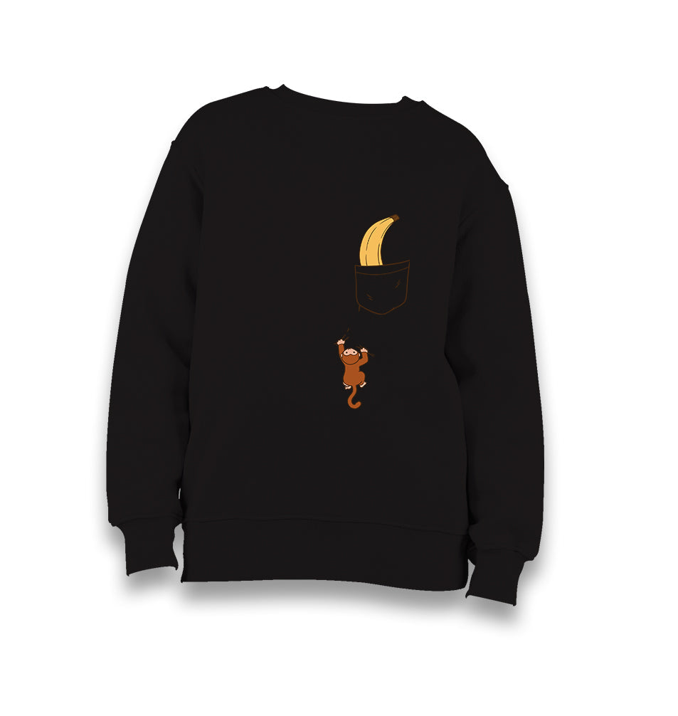 Monkey Climbing for Banana in the Pocket Kid's Black Sweatshirt - Premium  from W.E.N.S. WIND - Just 7990! Shop now at W.E.N.S. WIND