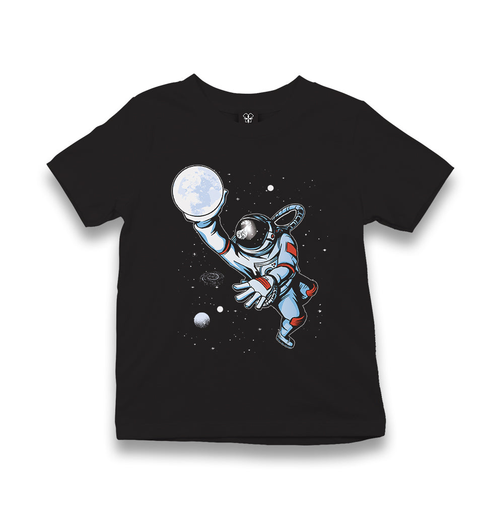 Astronaut Playing Basketball with the Moon Kid's Black T-shirt - Premium  from W.E.N.S. WIND - Just 5990! Shop now at W.E.N.S. WIND