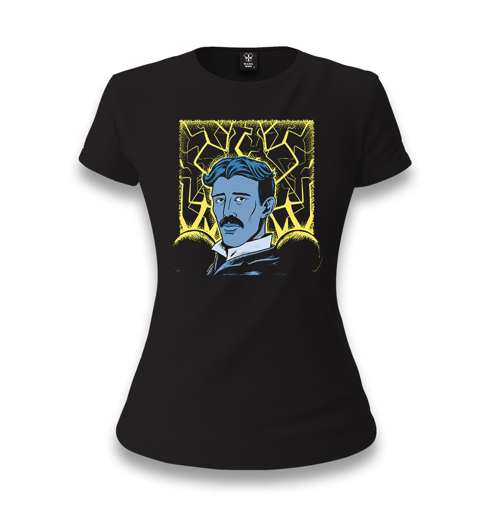 Nicola Tesla with an Electric Women's Black T-shirt - Premium  from W.E.N.S. WIND - Just 6490! Shop now at W.E.N.S. WIND