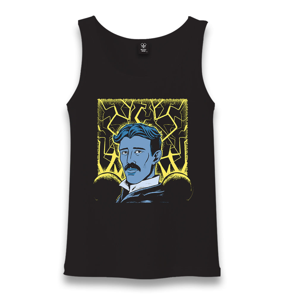 Nicola Tesla with an Electric Unisex Black Tank Top - Premium  from W.E.N.S. WIND - Just 6490! Shop now at W.E.N.S. WIND