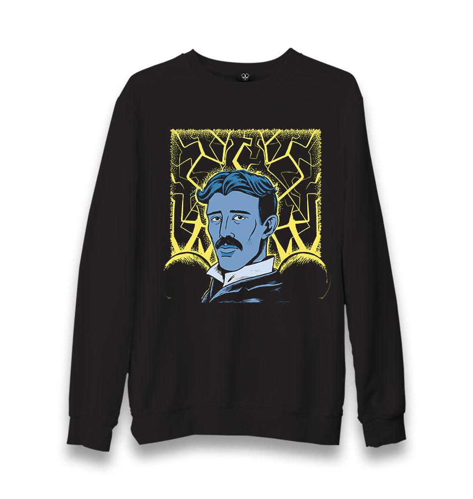 Nicola Tesla with an Electric Unisex Black Sweatshirt - Premium  from W.E.N.S. WIND - Just 10990! Shop now at W.E.N.S. WIND