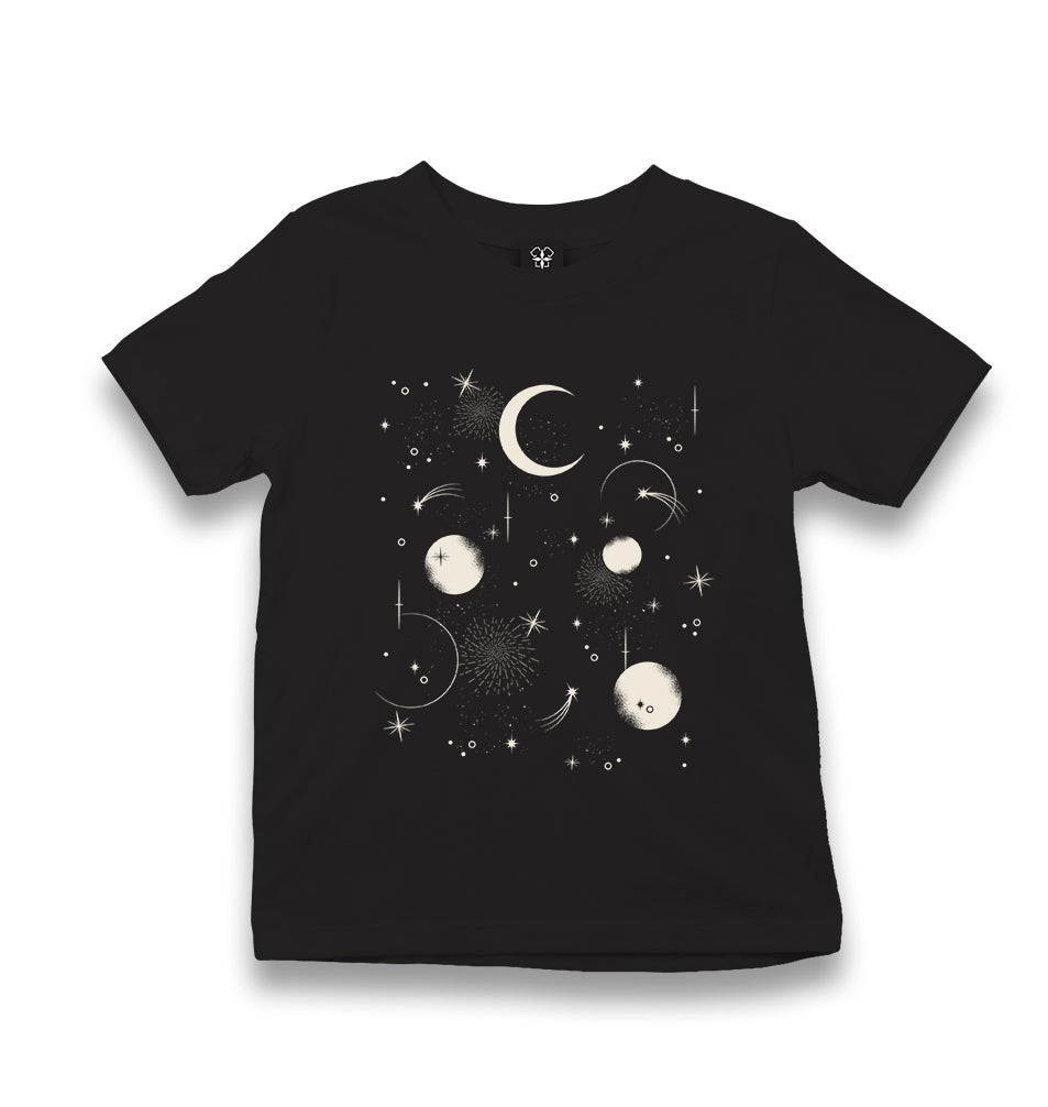 Night Sky with Moon and Stars Kid's Black T-shirt - Premium  from W.E.N.S. WIND - Just 5990! Shop now at W.E.N.S. WIND