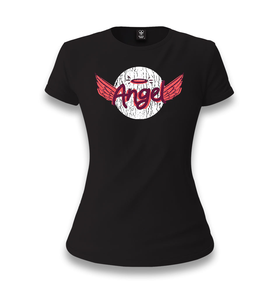 Angel with a Halo and Wings Women's Black T-shirt - Premium  from W.E.N.S. WIND - Just 6490! Shop now at W.E.N.S. WIND