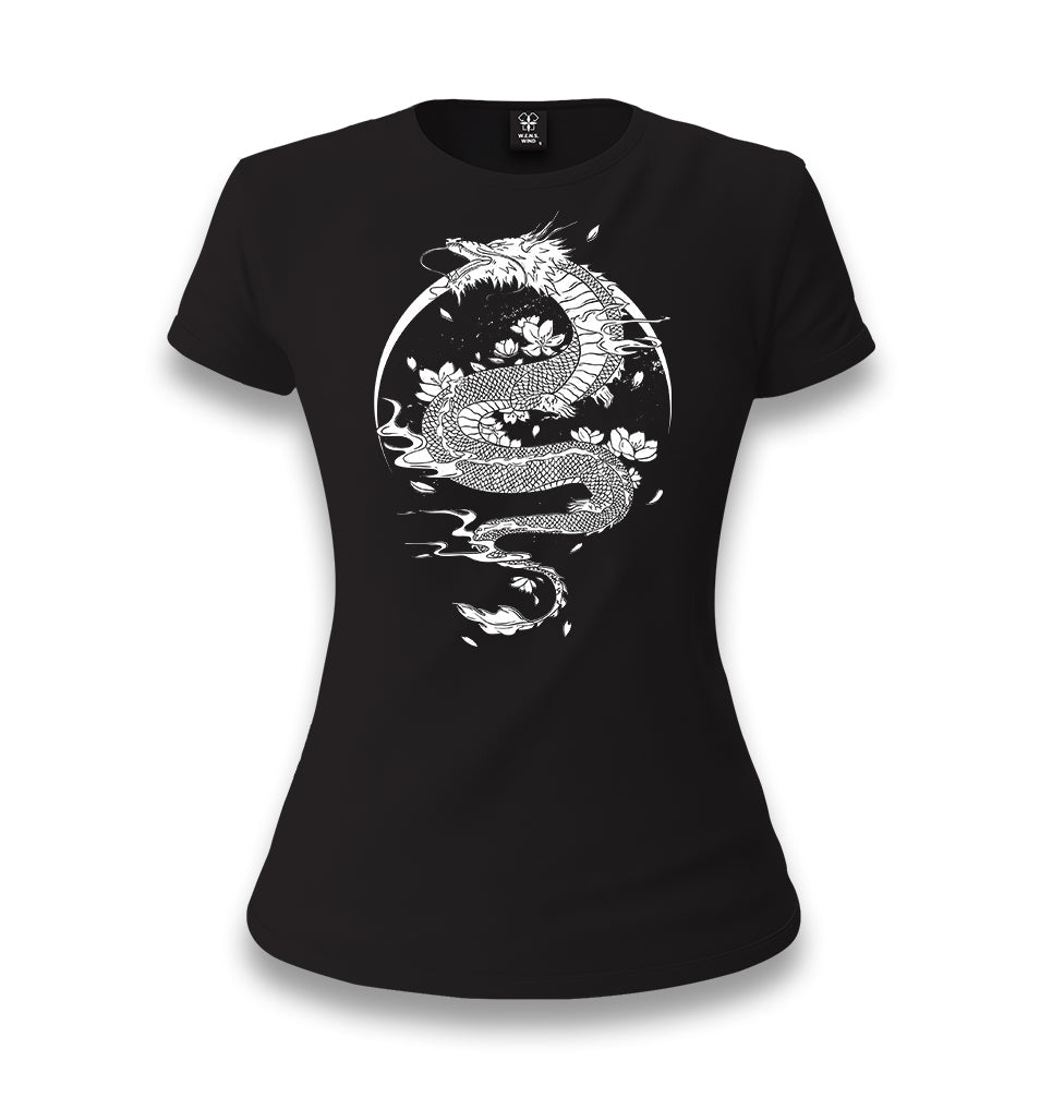 Dragon with Moon and Flowers Women's Black T-shirt - Premium  from W.E.N.S. WIND - Just 6490! Shop now at W.E.N.S. WIND