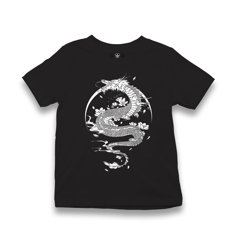 Dragon with Moon and Flowers Kid's Black T-shirt - Premium  from W.E.N.S. WIND - Just 5990! Shop now at W.E.N.S. WIND