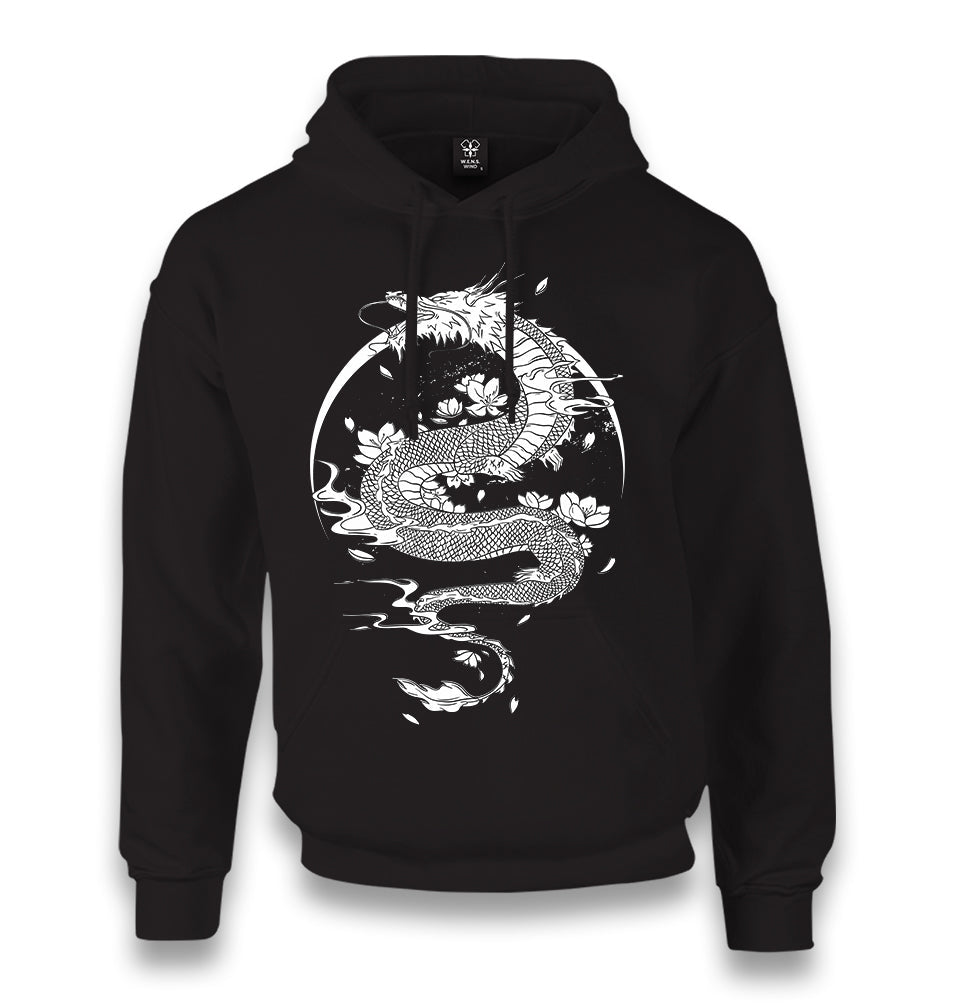 Dragon with Moon and Flowers Unisex Black Hoodie - Premium  from W.E.N.S. WIND - Just 11990! Shop now at W.E.N.S. WIND